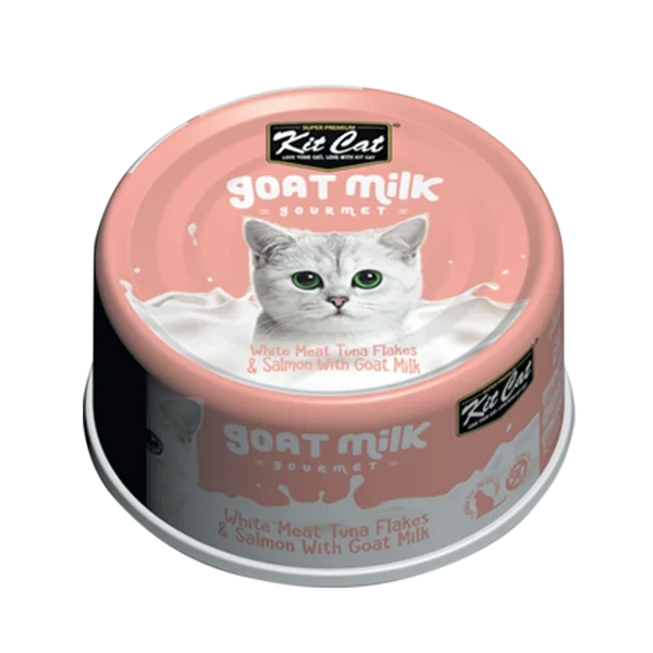 Kit Cat Goat Milk Gourmet White Meat Tuna Flakes & Salmon Wet Cat Food 70g