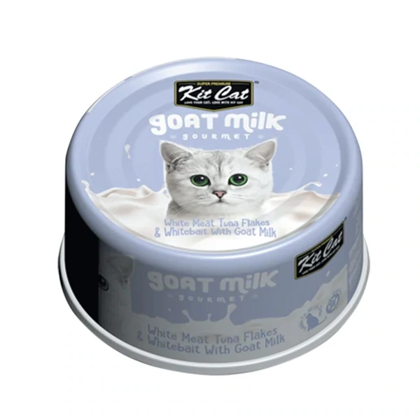 Kit Cat Goat Milk Gourmet White Meat Tuna Flakes & Whitebait Cat Wet Food 70g