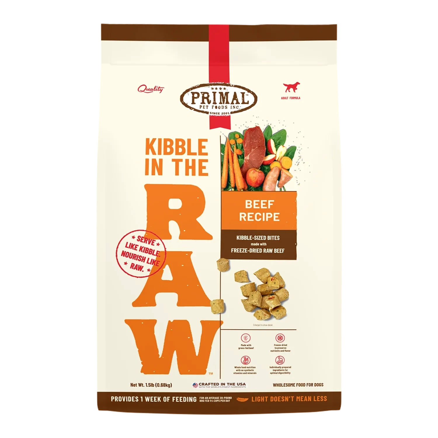 Primal Kibble In The Raw Beef Recipe Dog 1.5lb