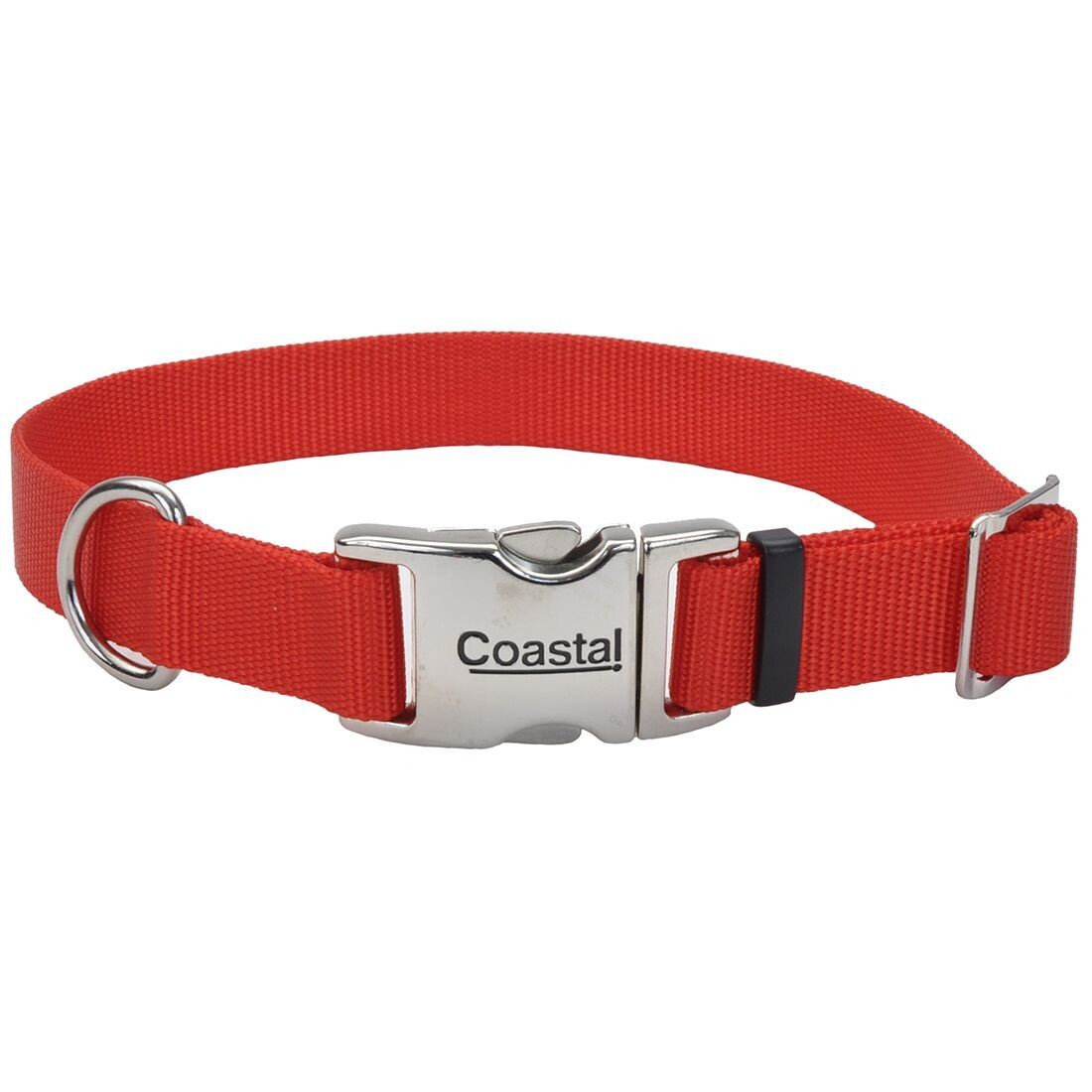 Coastal Adjustable Nylon Collar W Titan Metal Buckle Red L