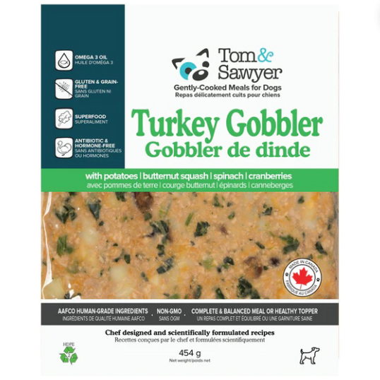 Tom & Sawyer Turkey Gobbler Gently Cooked Frozen Meal For Dogs 1lb