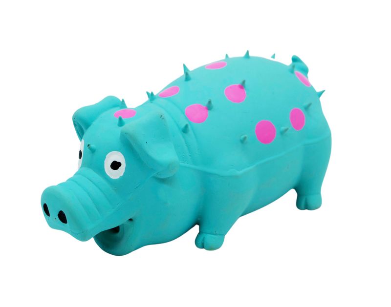 Bud'z Latex Dog Toy With Squeaker Turqoise Pig With Pink Dots