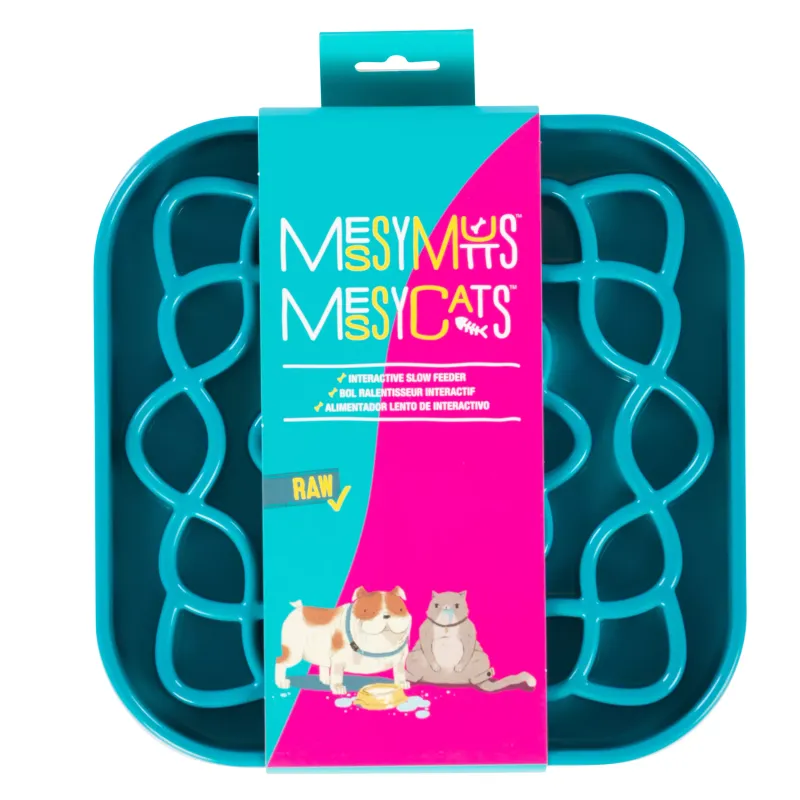 Messy Mutts Interactive Square Slow Feeder Blue 2cups