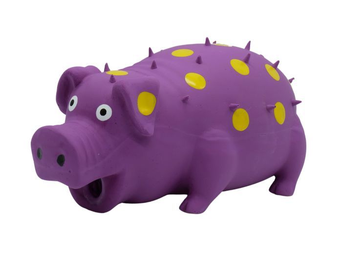 Bud'z Latex Toy With Squeaker Purple Pig With Yellow Dots