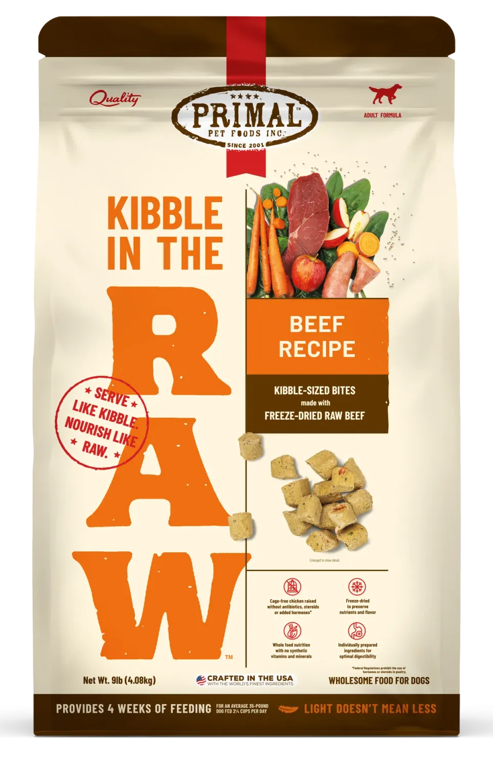 Primal Kibble In The Raw Beef Recipe Dog 9lb
