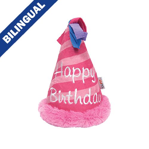 Foufoubrands Birthday Hat Crinkle Plush Dog Toy Pink