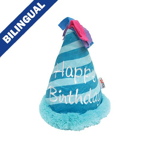 Foufoubrands Birthday Hat Crinkle Plush Dog Toy Blue
