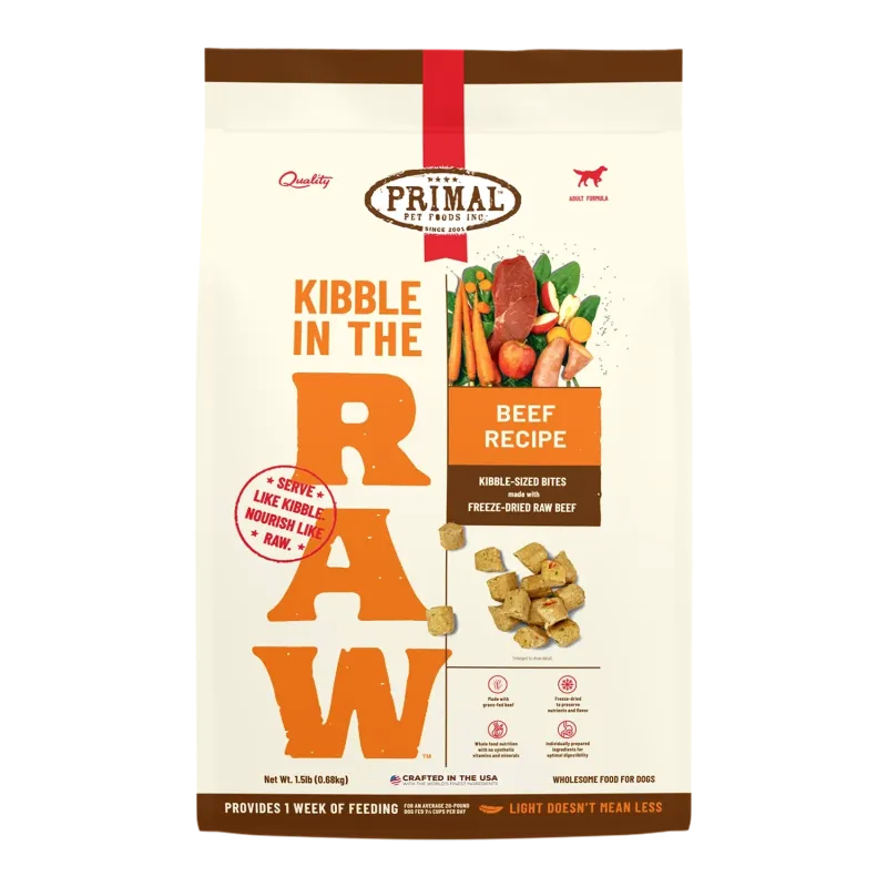 Primal Kibble In The Raw Beef Recipe Dog 1.5lb Primal Kibble In The Raw Beef Recipe Dog 1.5lb
