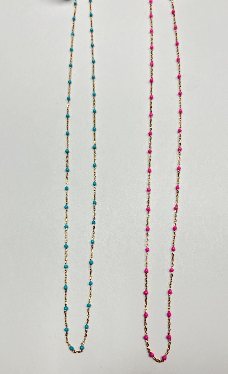 14K Enameled Gold Bead Dainty Chain Necklace