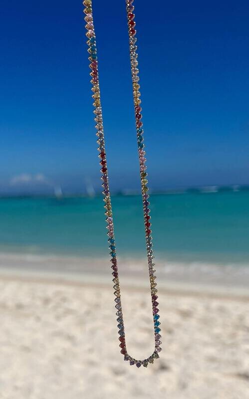 14k Gold Marie Antoinette Rainbow Tennis Necklace