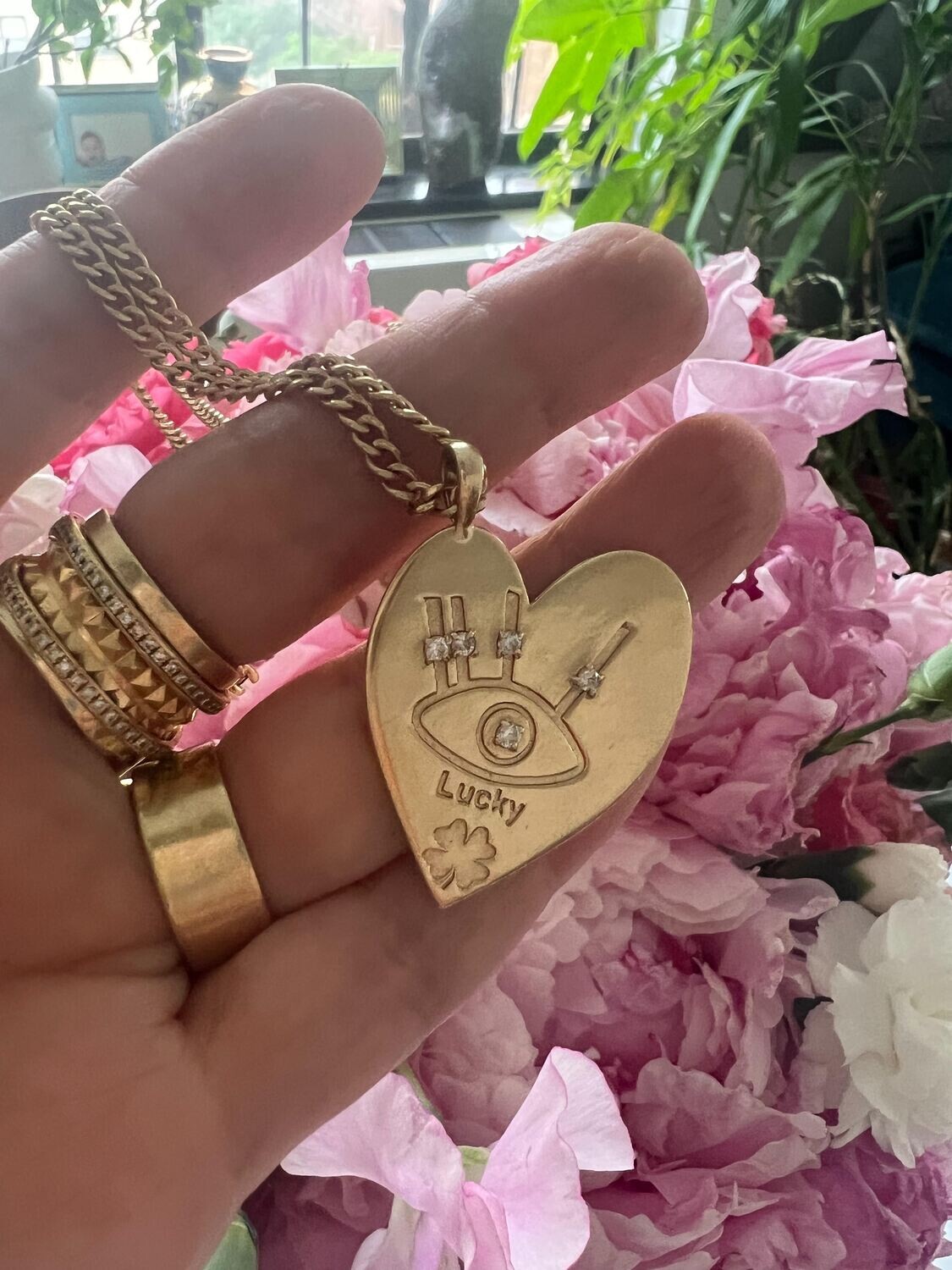 Brass Lucky Heart Charm with Zirconium Stones