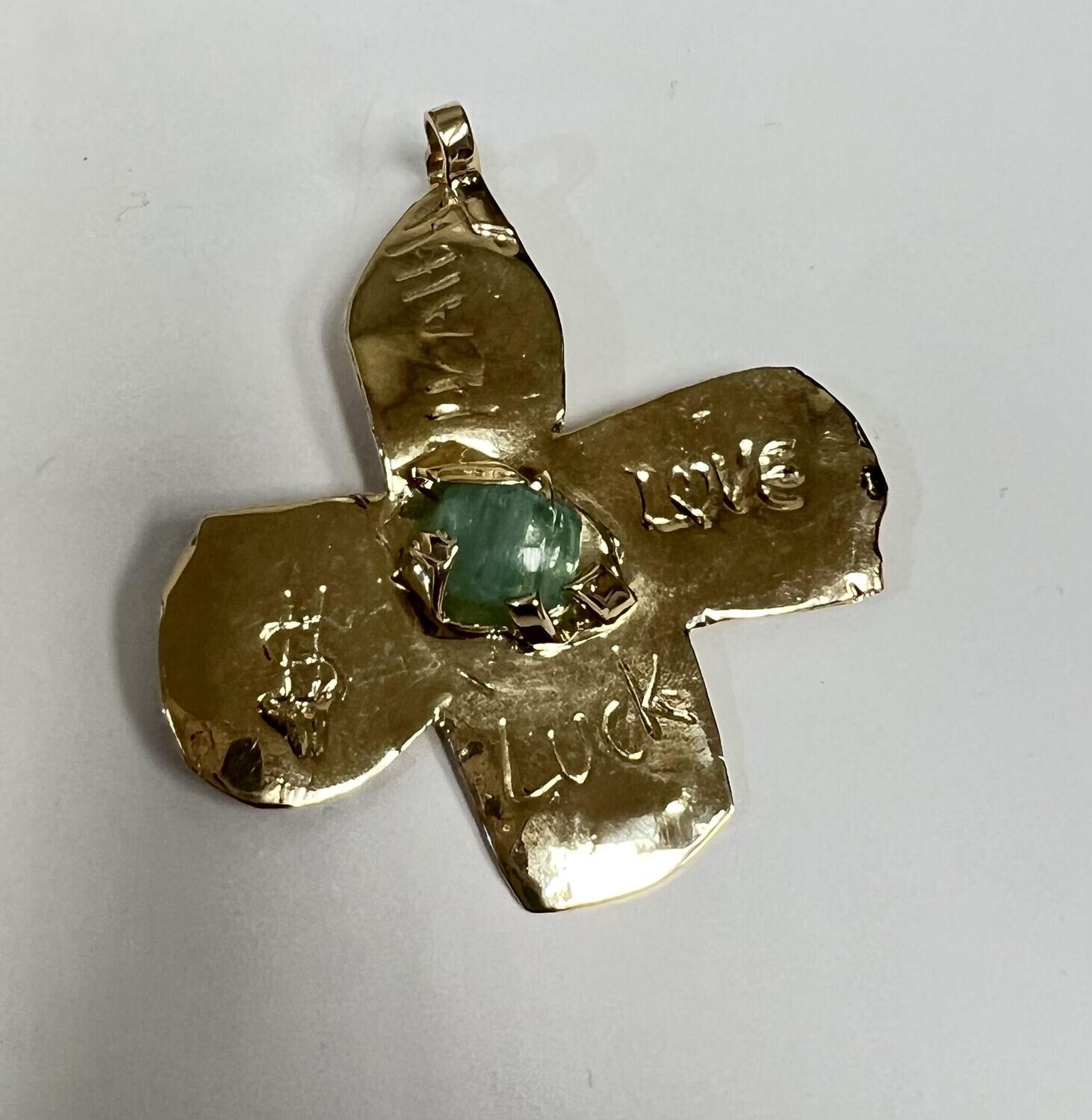 14K Gold Four Leaf Clover Charm Pendant