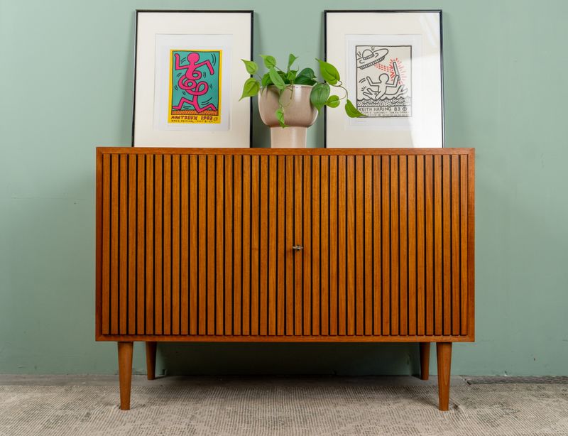 Vintage Teak Sideboard 60er Mid-Century Lamellen Kommode Vintage Teak Sideboard 60er Mid-Century Lamellen Kommode