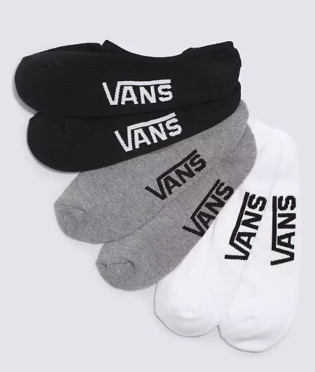 Classic Vans Super No Show Socks 3 Pack, Color: BLK/WHITE/GREY, Size: 1-6