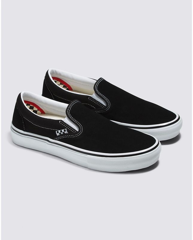 vans skate slip on black white
