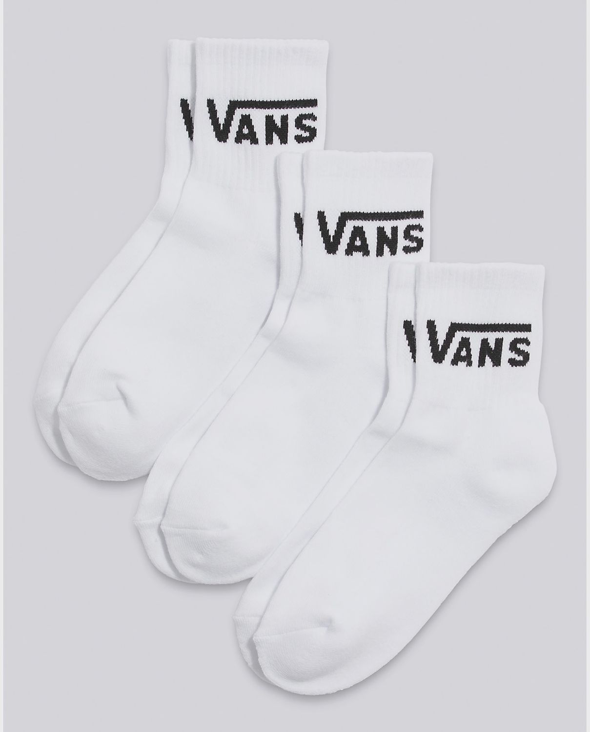 Vans Girls Classic Half Crew White Socks 3-pack