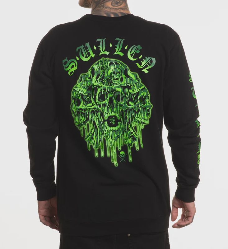 Sullen Melting Skull L/S Tee - Jet Black Lime