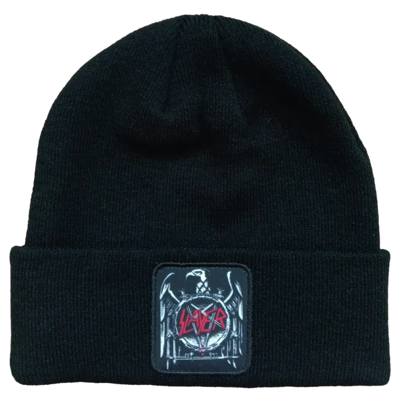 Slayer Eagle Patch 1x1 Ribbed Black Beanie