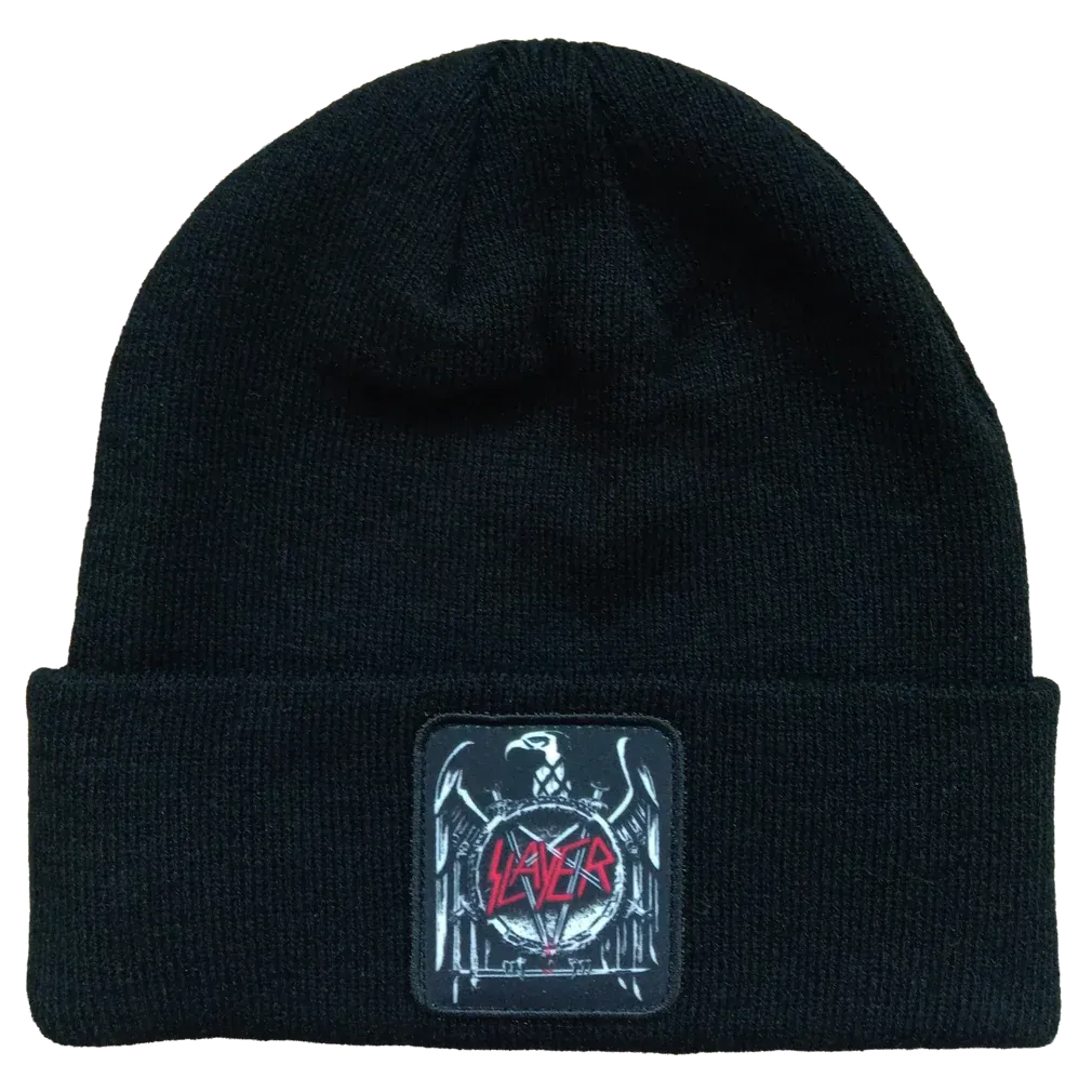 Slayer Eagle Patch 1x1 Ribbed Black Beanie, Size: OS