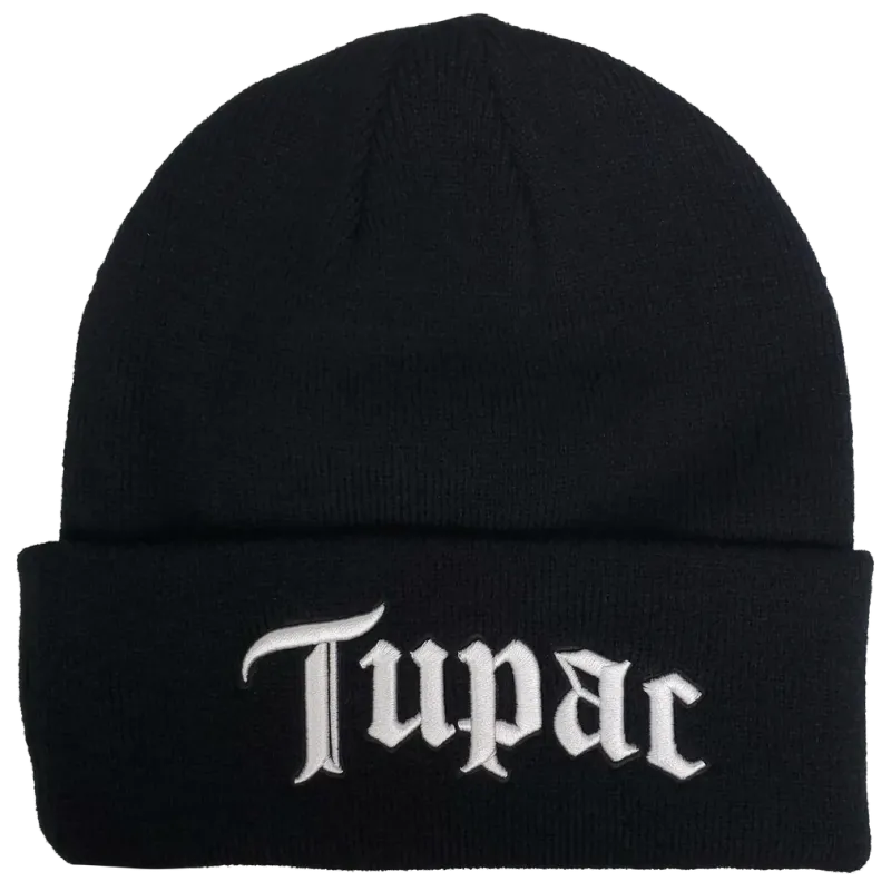 TUPAC 3D Embroidered 1x1 Ribbed Black Beanie