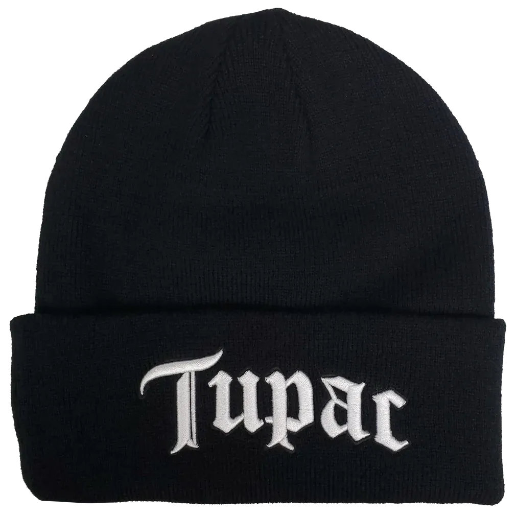 TUPAC 3D Embroidered 1x1 Ribbed Black Beanie, Size: OS