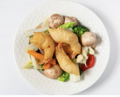 FRUITS DE MER
Moo Goo Har Kew
Crevettes panées
avec légumes chinois