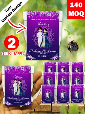 Personalized Paper Pouch Seed Balls Return Gift for Wedding | Pack of 2 Seed Balls