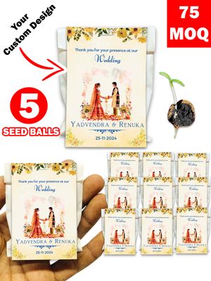 Personalized Paper Pouch Seed Balls Return Gift for Wedding | Pack of 5 Seed Balls