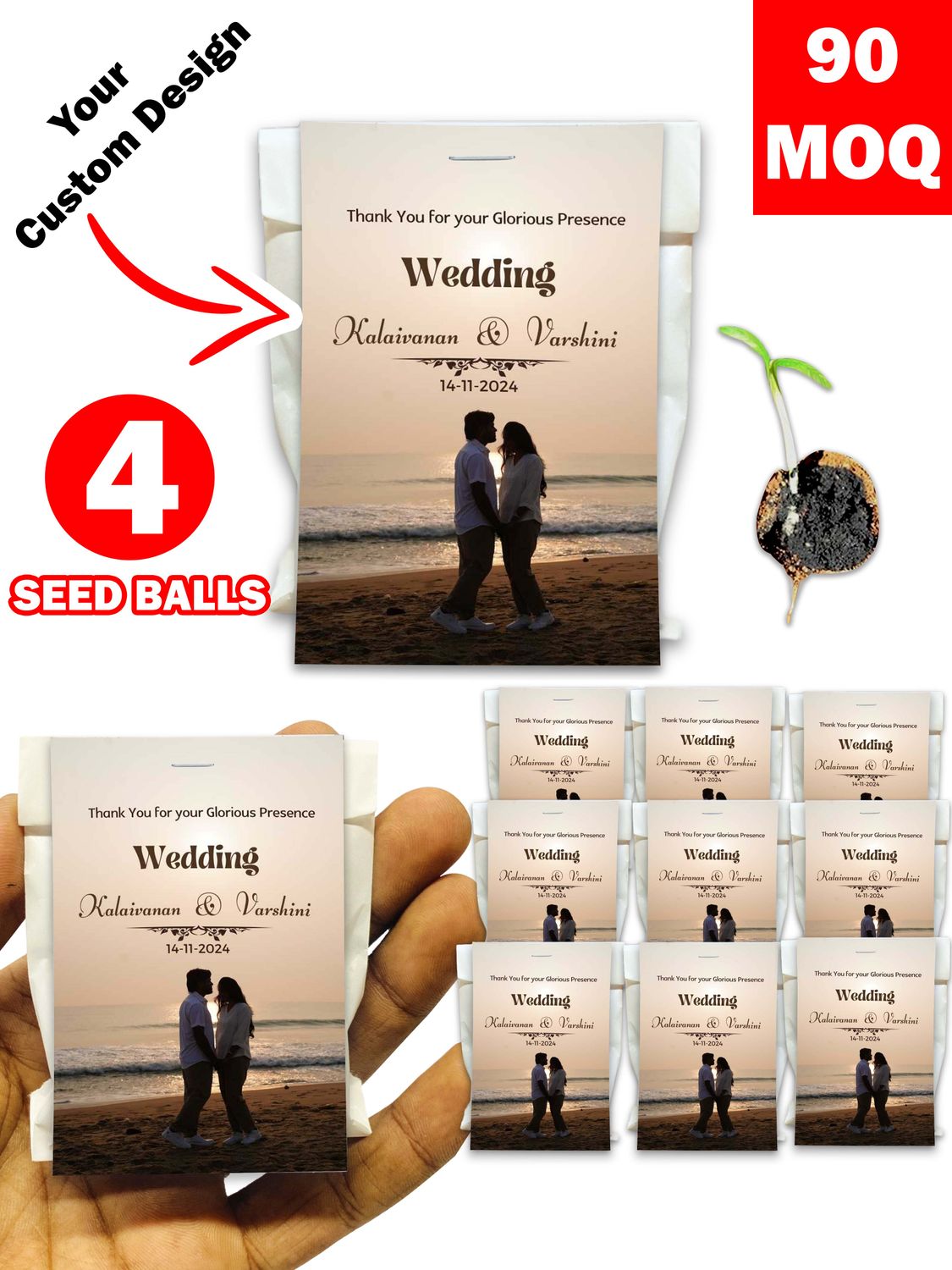 Personalized Paper Pouch Seed Balls Return Gift for Wedding | Pack of 4 Seed Balls