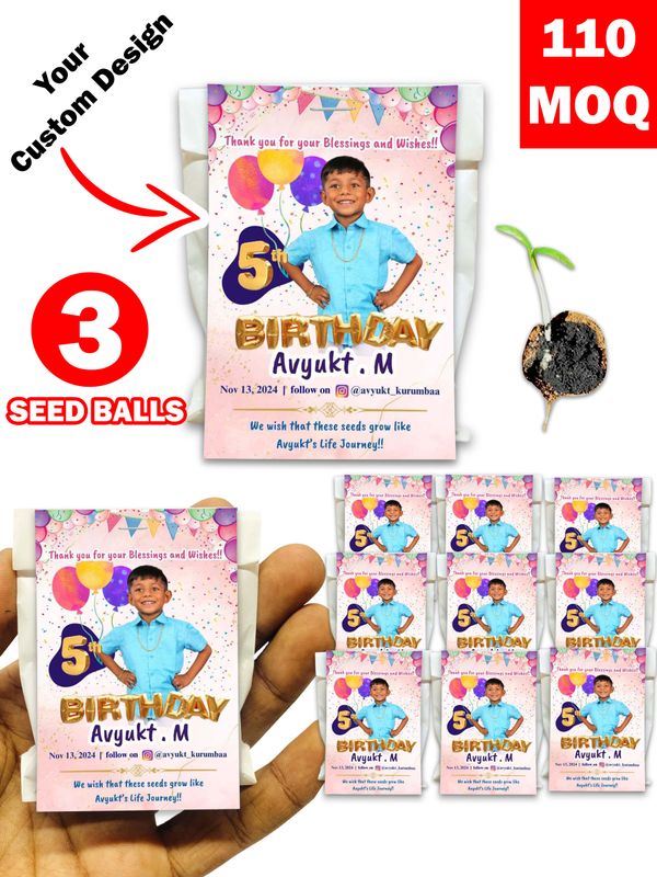 Personalized Paper Pouch Seed Balls Return Gift for Birthday | Pack of 3 Seed Balls