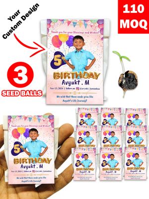 Personalized Paper Pouch Seed Balls Return Gift for Birthday | Pack of 3 Seed Balls