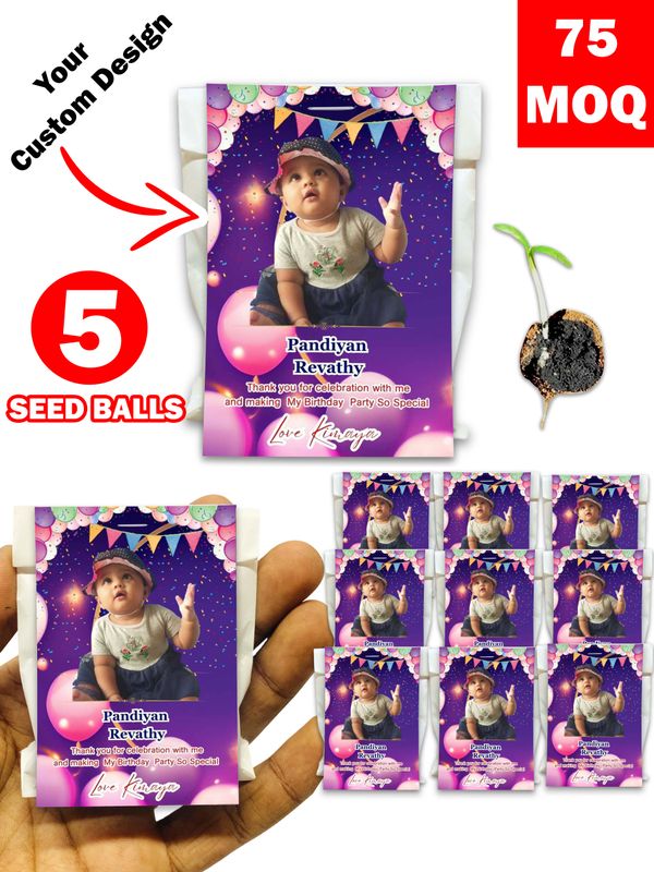 Personalized Paper Pouch Seed Balls Return Gift for Birthday | Pack of 5 Seed Balls