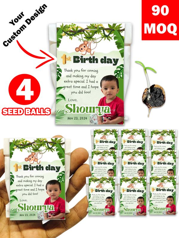 Personalized Paper Pouch Seed Balls Return Gift for Birthday | Pack of 4 Seed Balls