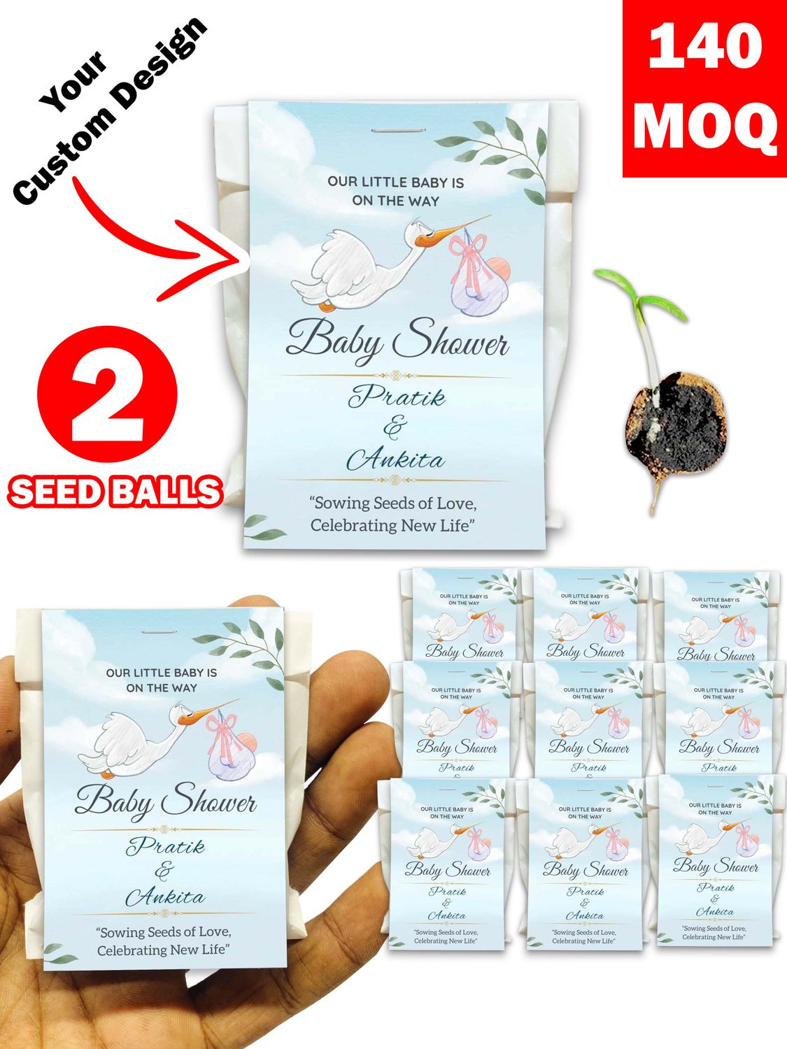 Personalized Paper Pouch Seed Balls Return Gift for Baby Shower | Pack of 2 Seed Balls