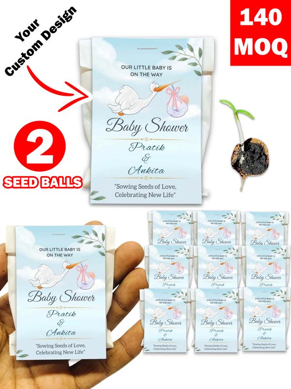 Personalized Paper Pouch Seed Balls Return Gift for Baby Shower | Pack of 2 Seed Balls