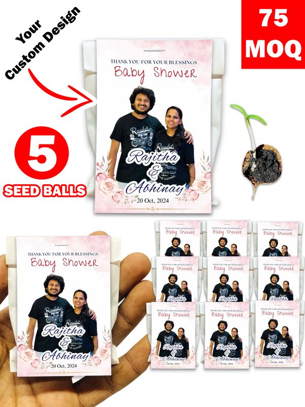 Personalized Paper Pouch Seed Balls Return Gift for Baby Shower | Pack of 5 Seed Balls