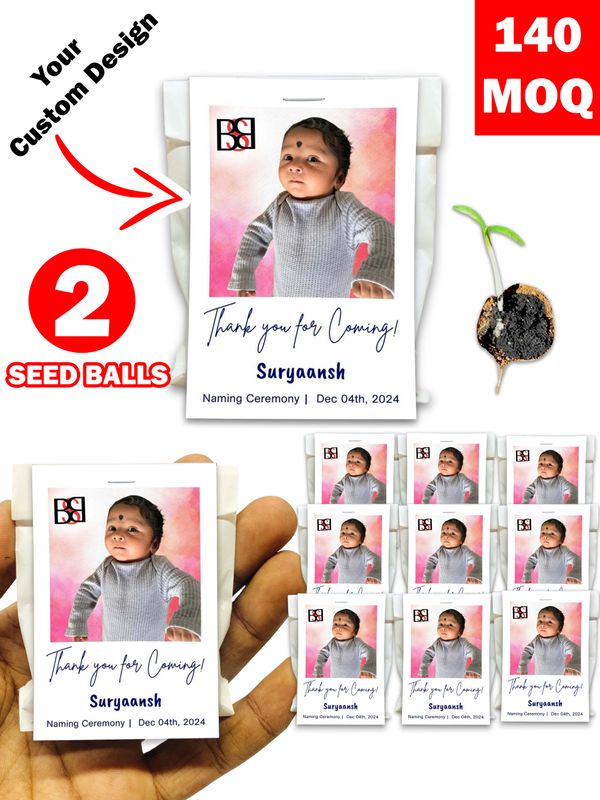 Personalized Paper Pouch Seed Balls Return Gift for Naming Ceremony | Pack of 2 Seed Ball