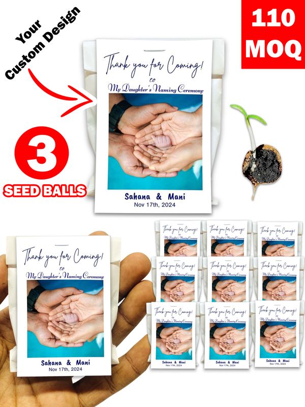Personalized Paper Pouch Seed Balls Return Gift for Naming Ceremony | Pack of 3 Seed Balls
