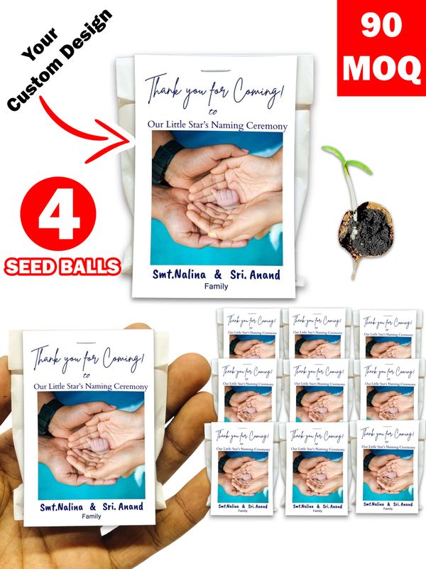 Personalized Paper Pouch Seed Balls Return Gift for Naming Ceremony | Pack of 4 Seed Balls