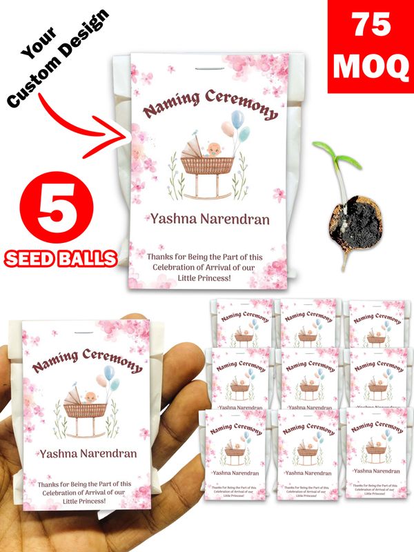 Personalized Paper Pouch Seed Balls Return Gift for Naming Ceremony | Pack of 5 Seed Balls