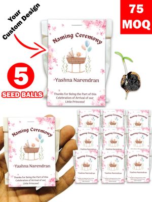 Personalized Paper Pouch Seed Balls Return Gift for Naming Ceremony | Pack of 5 Seed Balls