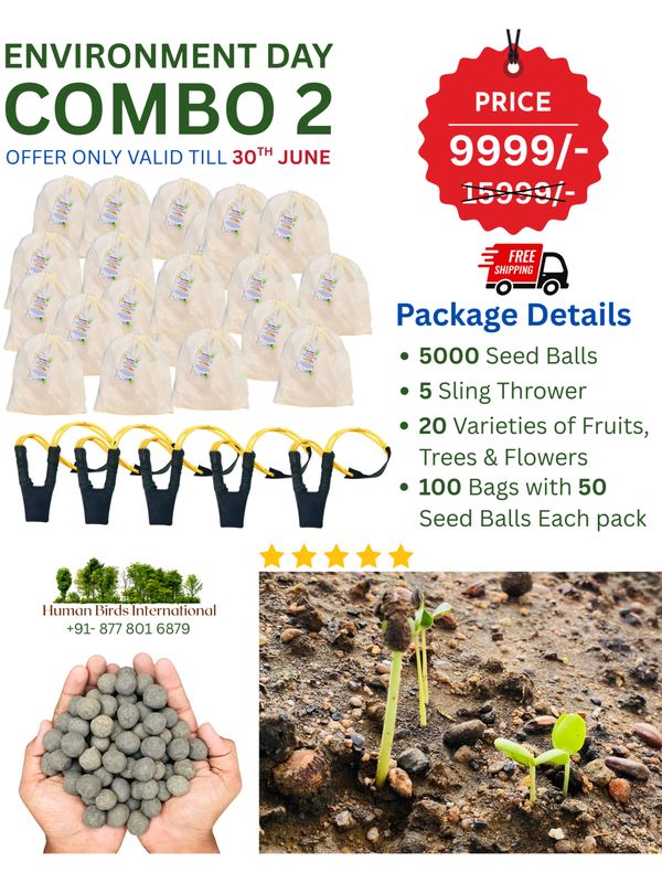 Human Birds International® Branded Environment Day Value Pack Seed Balls Bulk Pack | 5000 Seed Bombs (20 Varieties Trees, Fruits, Flowers) + 5 Sling Throwers