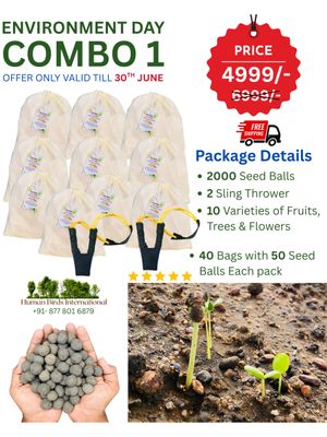 Human Birds International® Branded Environment Day Value Pack Seed Balls Bulk Pack | 2000 Seed Bombs (10 Varieties Trees, Fruits, Flowers) + 2 Sling Throwers