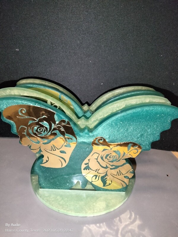 Butterfly coaster set of 4 with stand