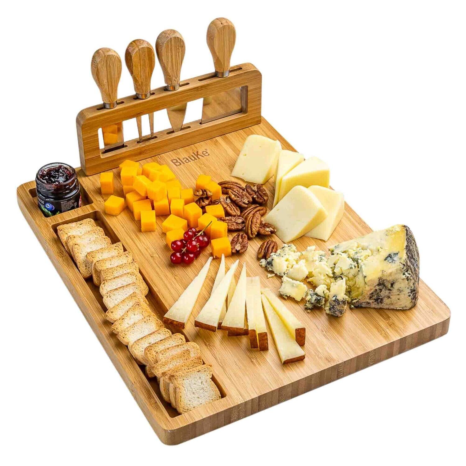 Bamboo Cheese & Charcuterie Board and Knife Set with Stand
