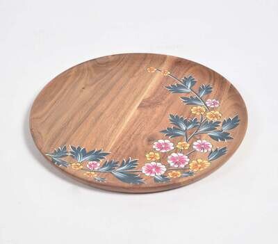 Floral Hand-Printed Acacia Wood Plate