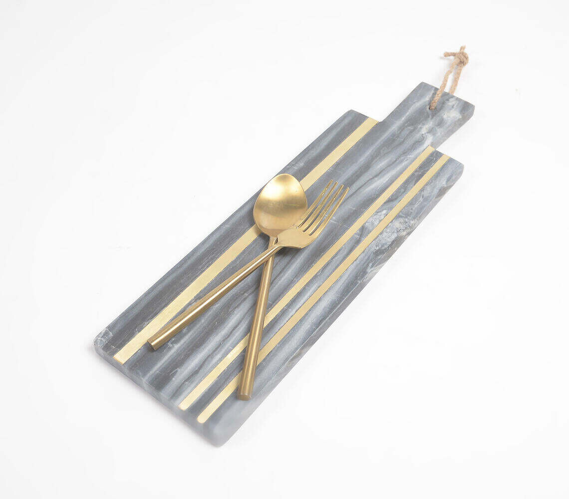 Textured Brass Stripes Inlaid Marble Cheese Board