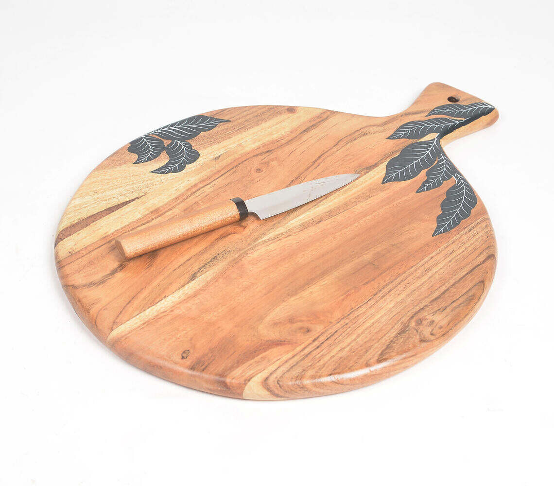 Acacia Wood Leaf Printed Chopping Board