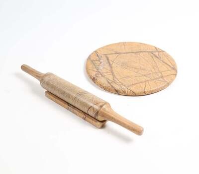 Abstract Marble and Wooden Rolling Pin With Board