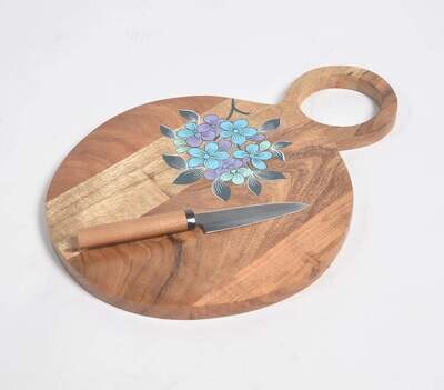 Acacia Wood Chopping Board with Hand-Painted Violets